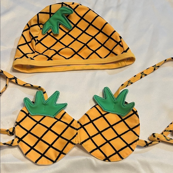 Pineapple Print Girls 3-Piece Costume Swim Set - Yellow Sz 4T - Picture 3 of 3